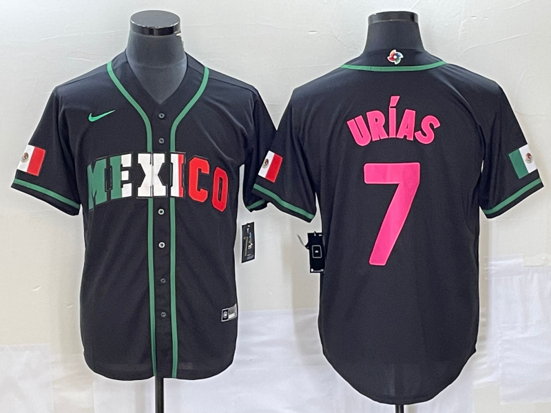 Men's Mexico Baseball #7 Julio Urías 2023 Black World Baseball With Patch Classic Stitched Jersey
